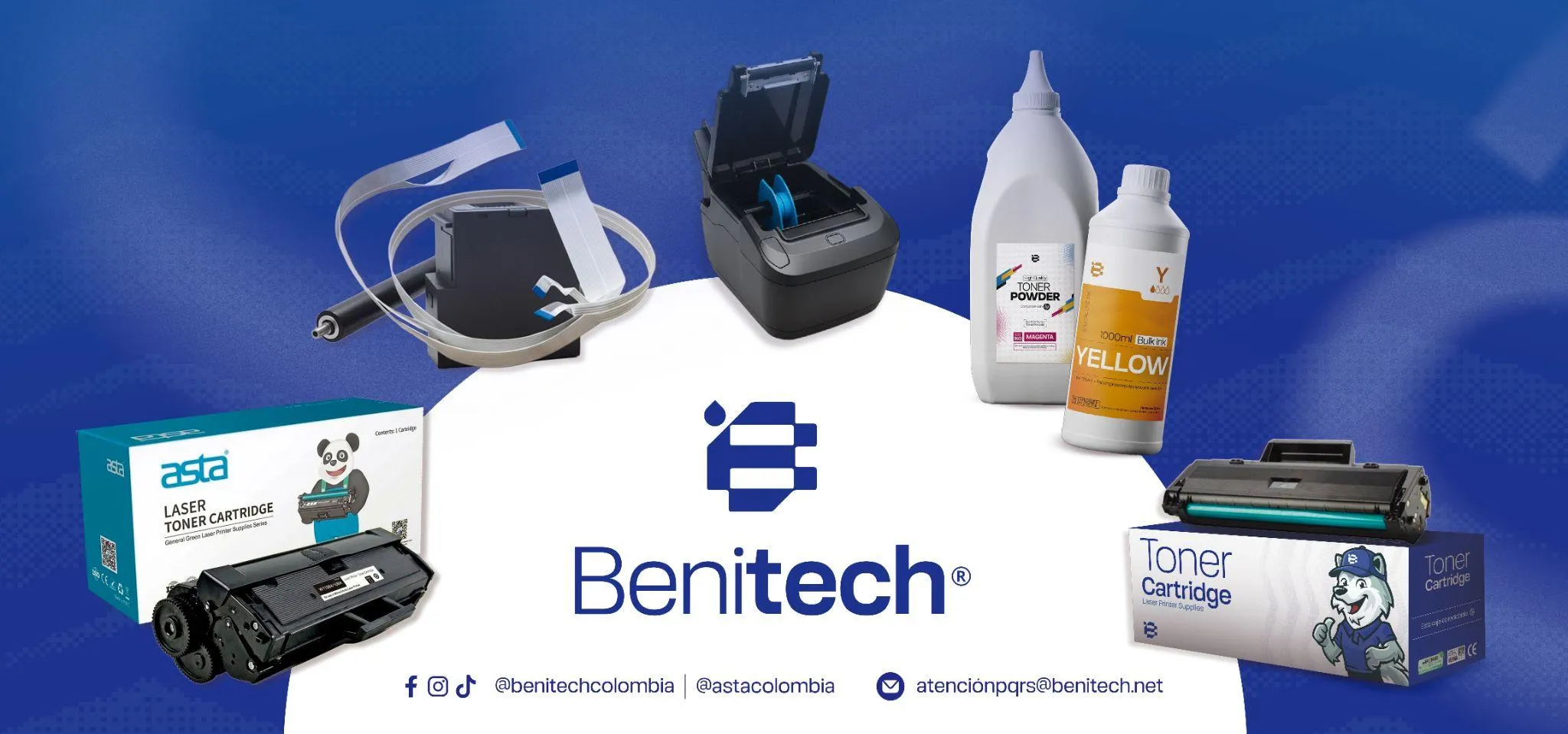 Banner Benitech con insumos de impresion